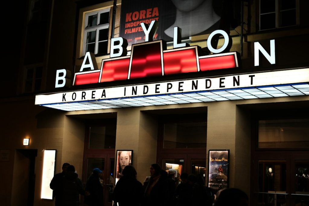 Babylon cinema marquee with "korea independent" displayed